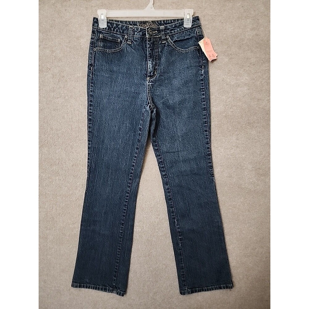 St Johns Bay Bootcut Jeans Womens 12 Long Blue Dark Wash Secretly Slender NEW